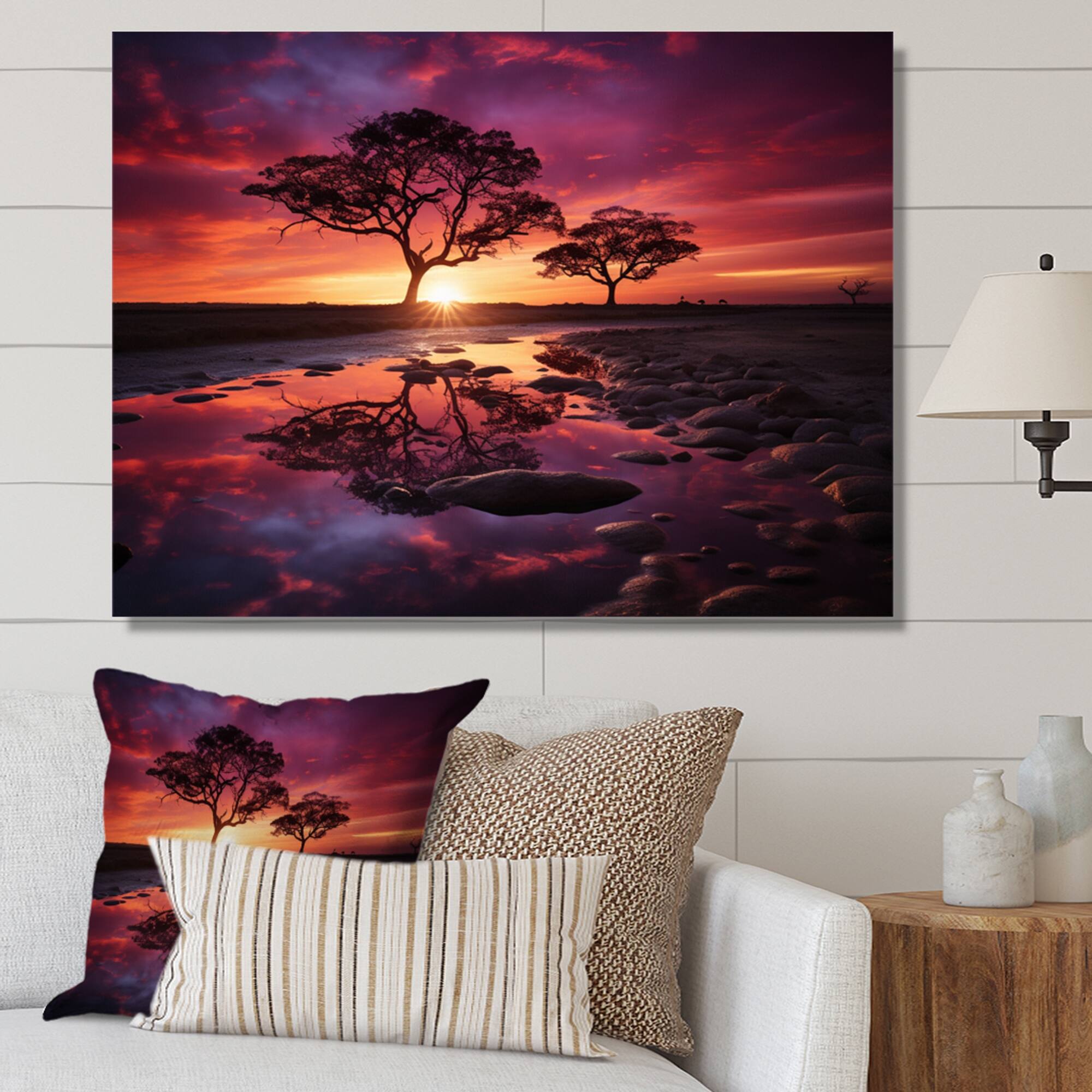 Designart "Country Charm Sunset Silhouette" Landscape Sunset Wall Art